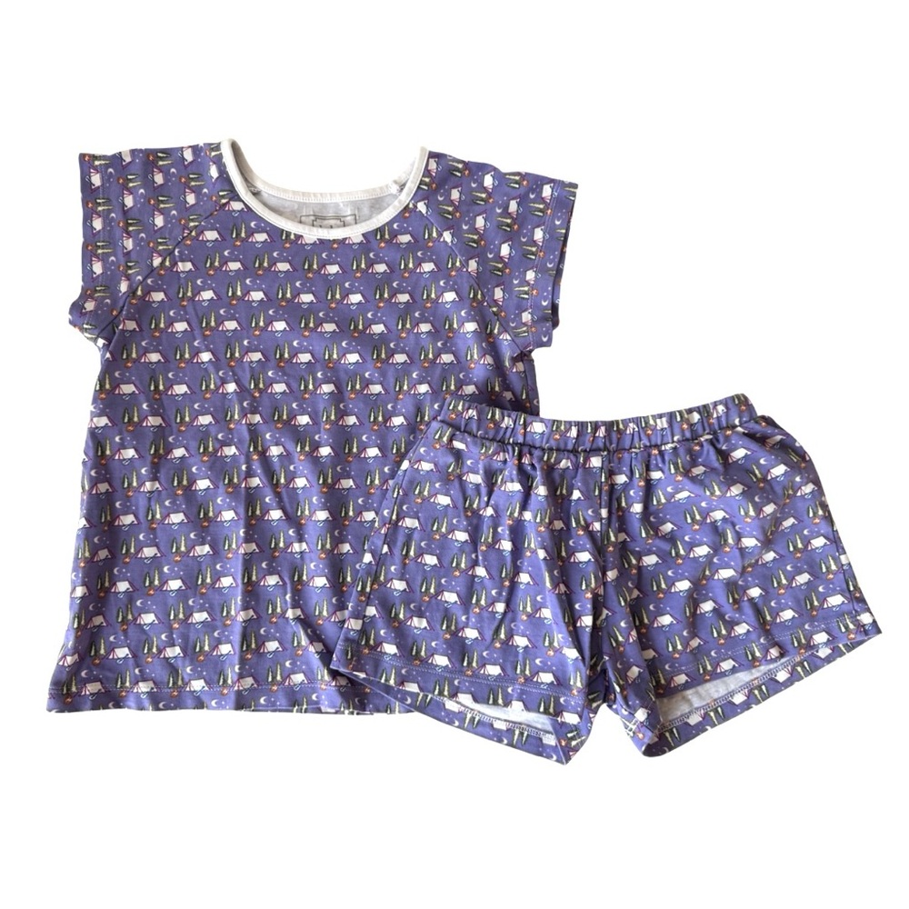 Lila & Hayes Girls 8 Short Set‎ Purple Campfire Print Pima Cotton